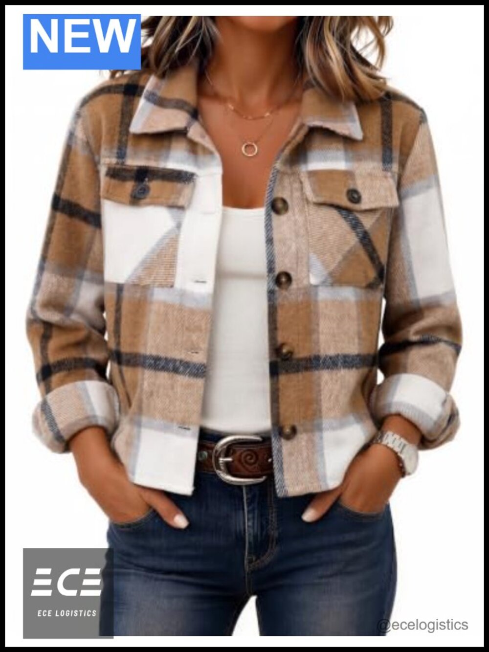 Zeagoo Plaid Flannel Cropped Shacket Button Down Casual Fall Jacket